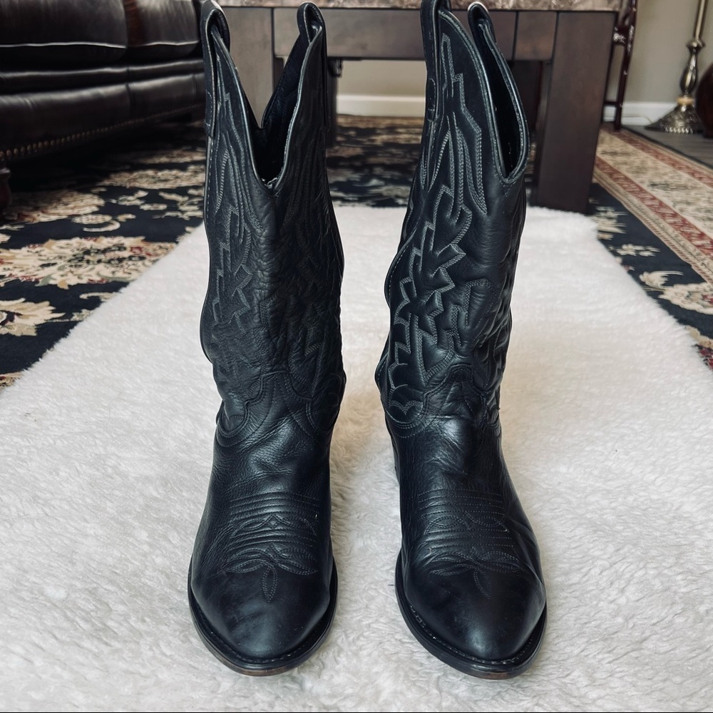 Vintage Genuine Soft Leather Black Western Cowboy boots size 9 EW - Picture 4 of 10